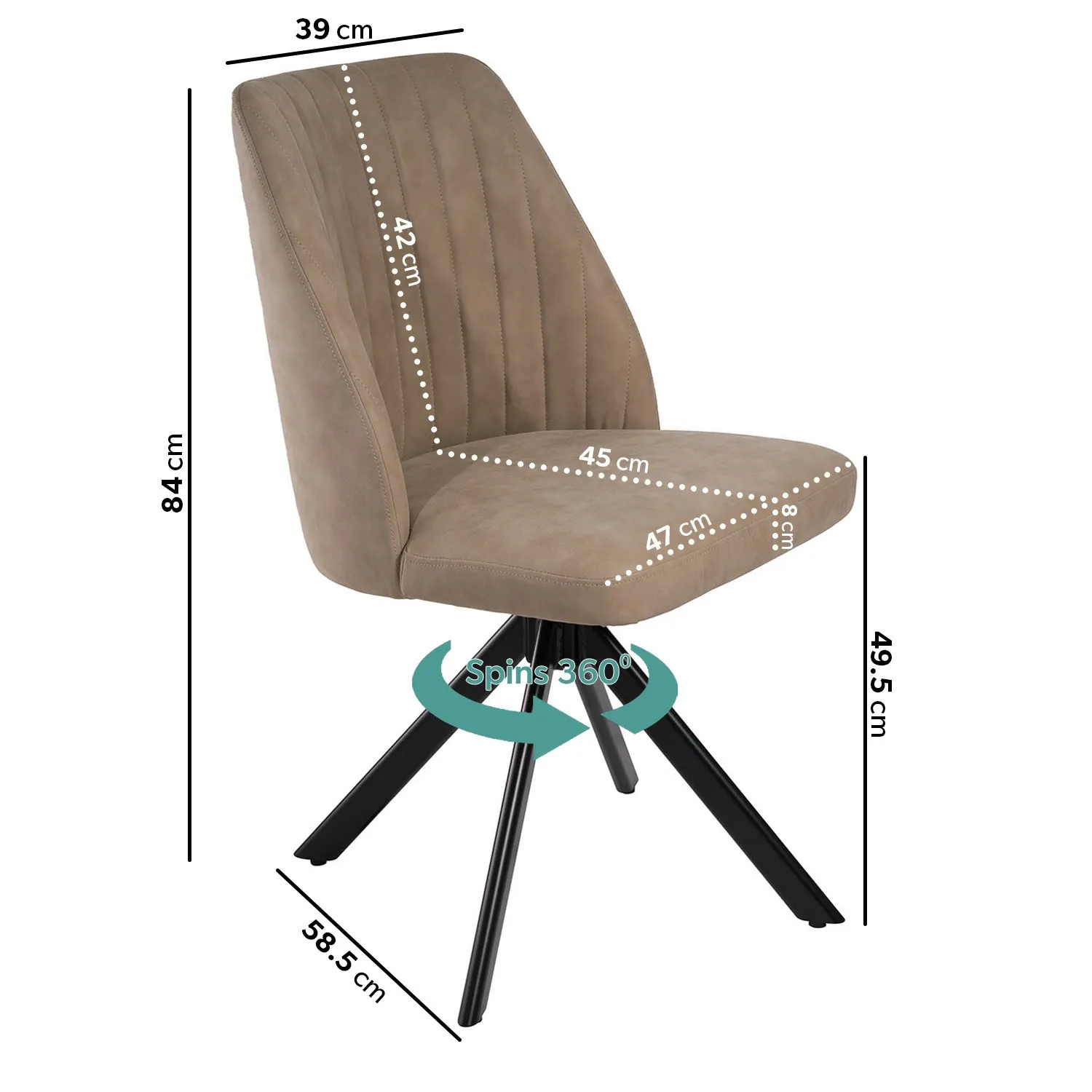 Extendable Dining Set with 6 Swivel Chairs - Black