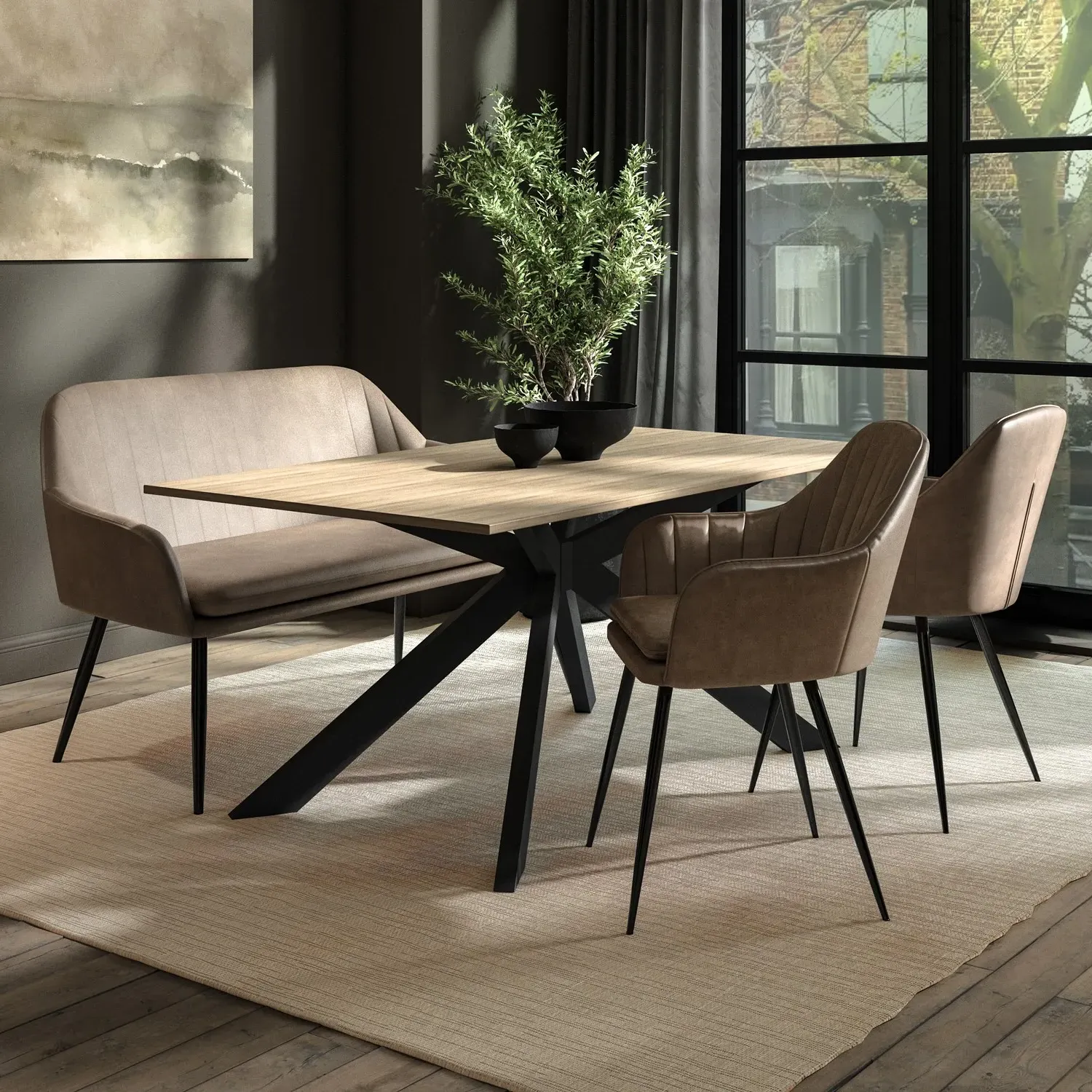 Large Dining Table with Metal Legs - Oak, Wood