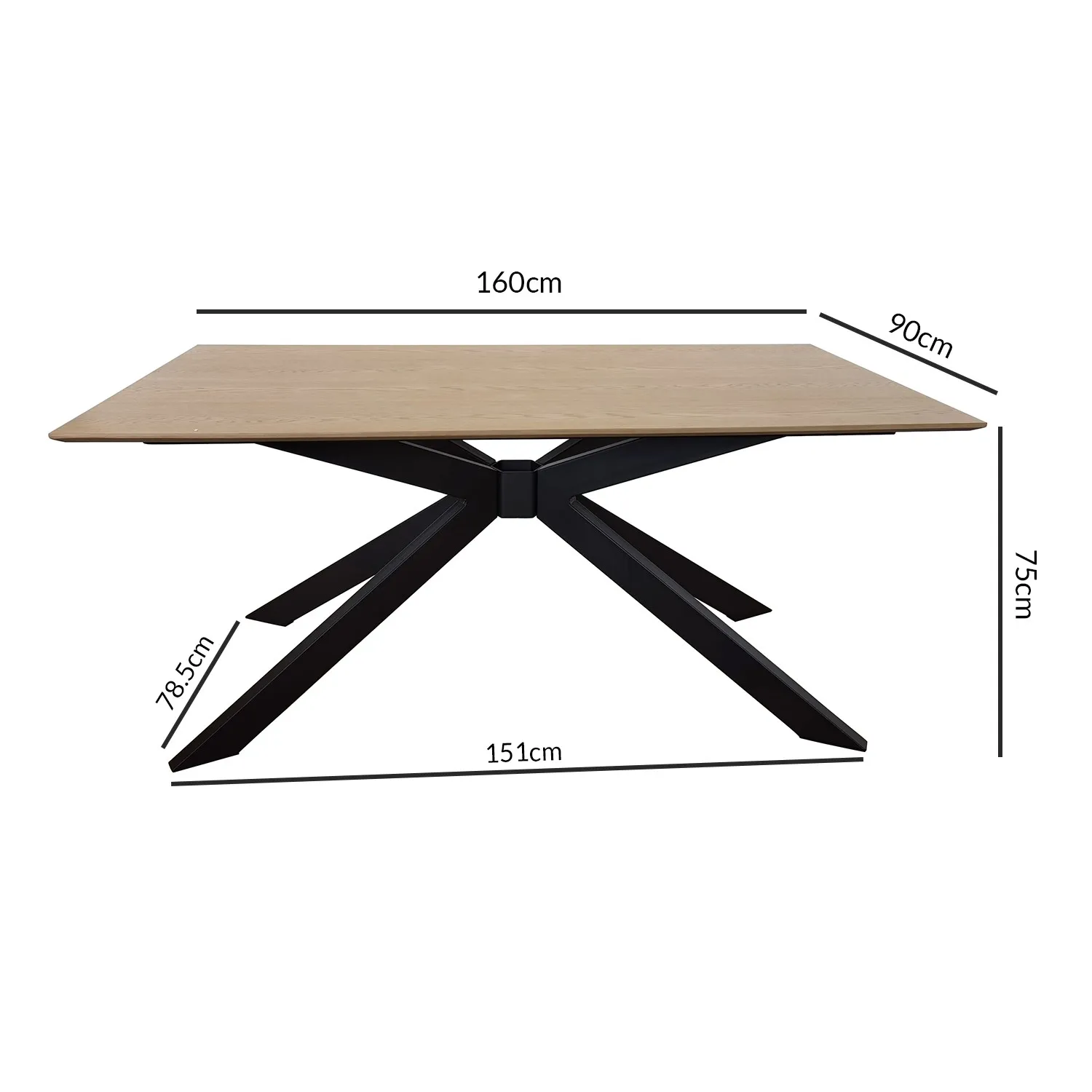Large Dining Table with Metal Legs - Oak, Wood