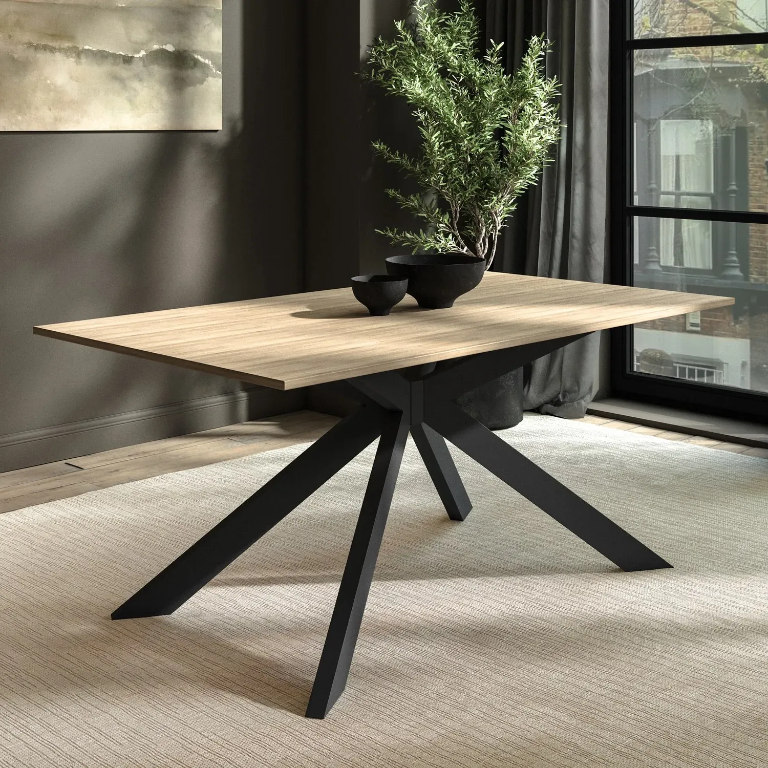 Large Dining Table with Metal Legs - Oak, Wood image