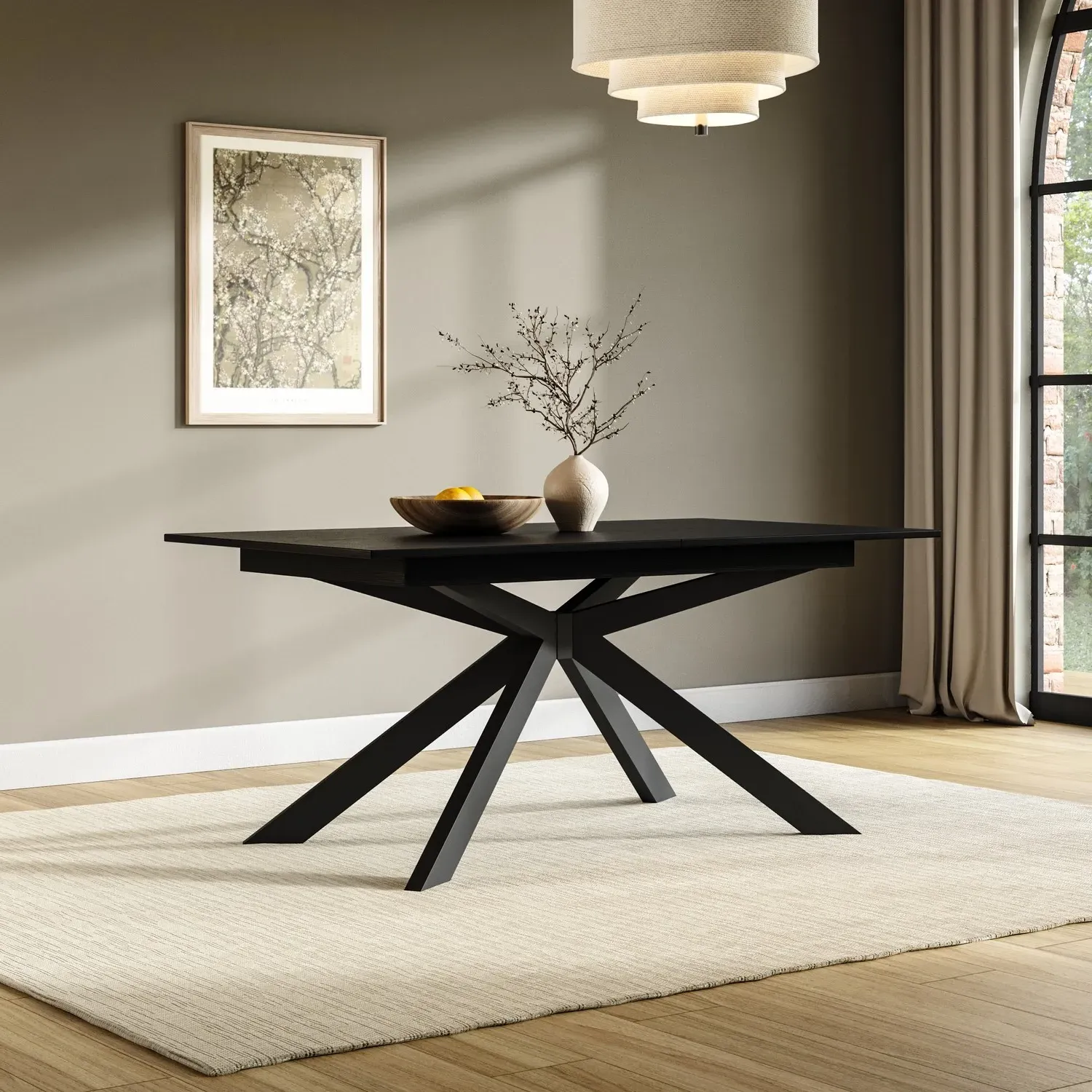 Large Extendable Dining Table - Black, Oak Veneer