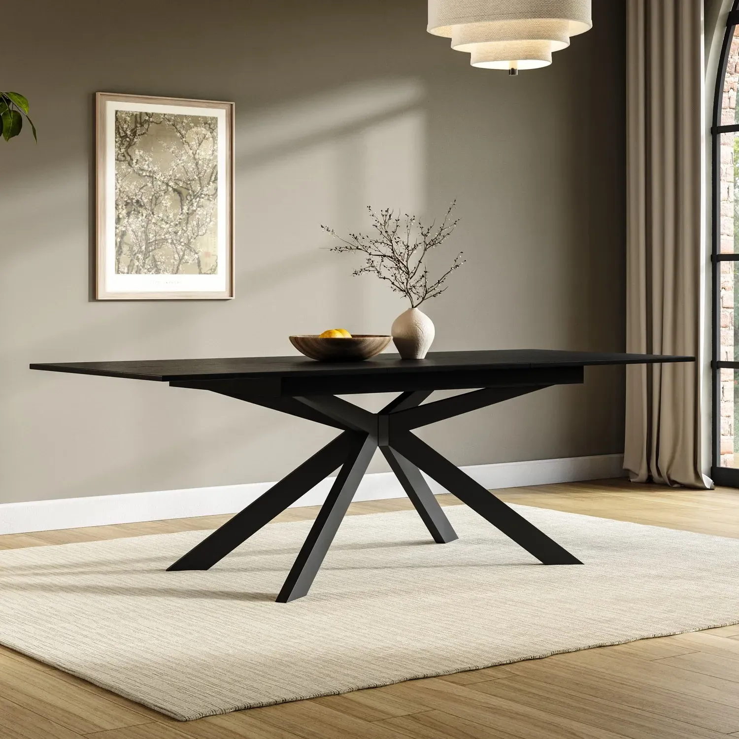 Large Extendable Dining Table - Black, Oak Veneer image