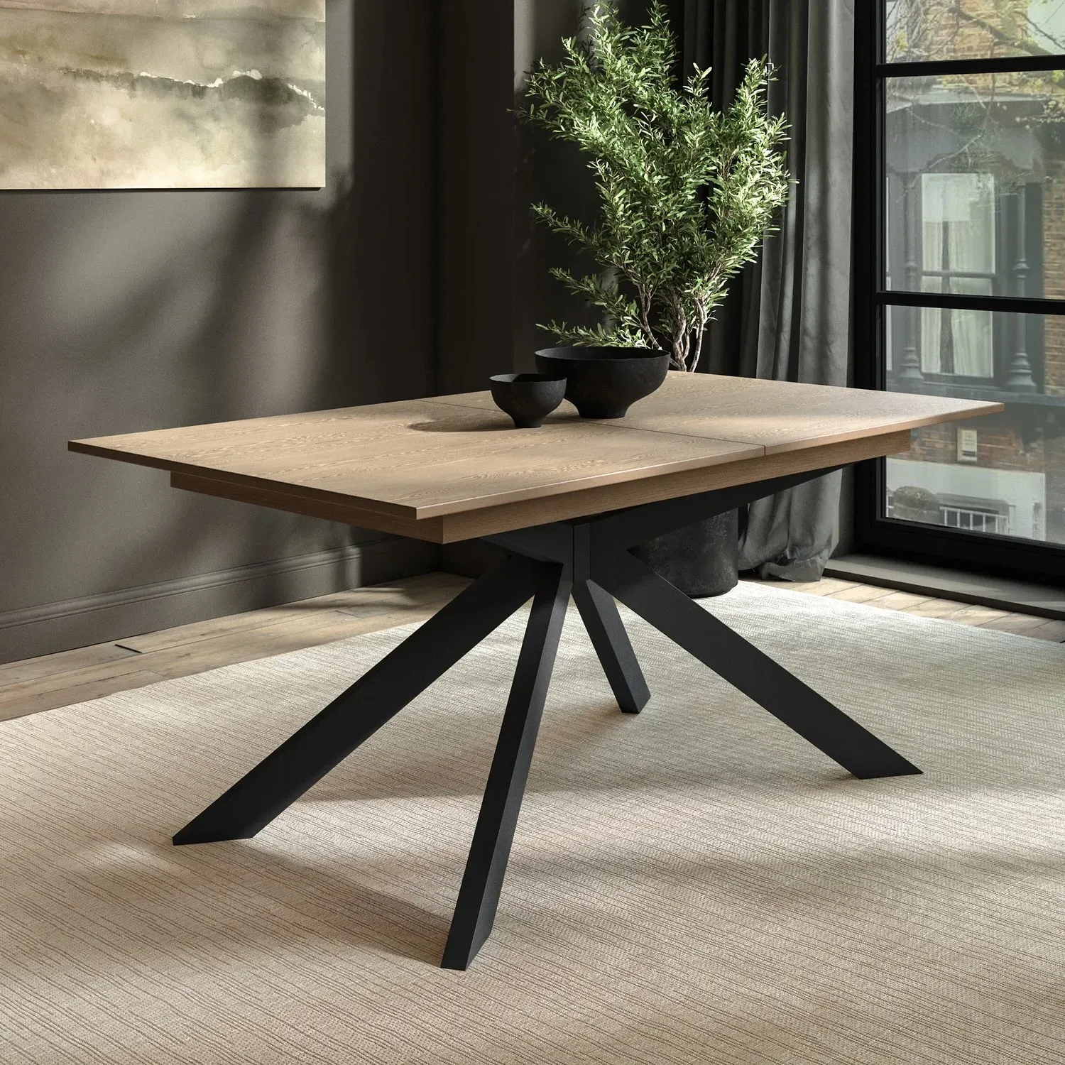 Large Extendable Dining Table - Brown, Oak Veneer