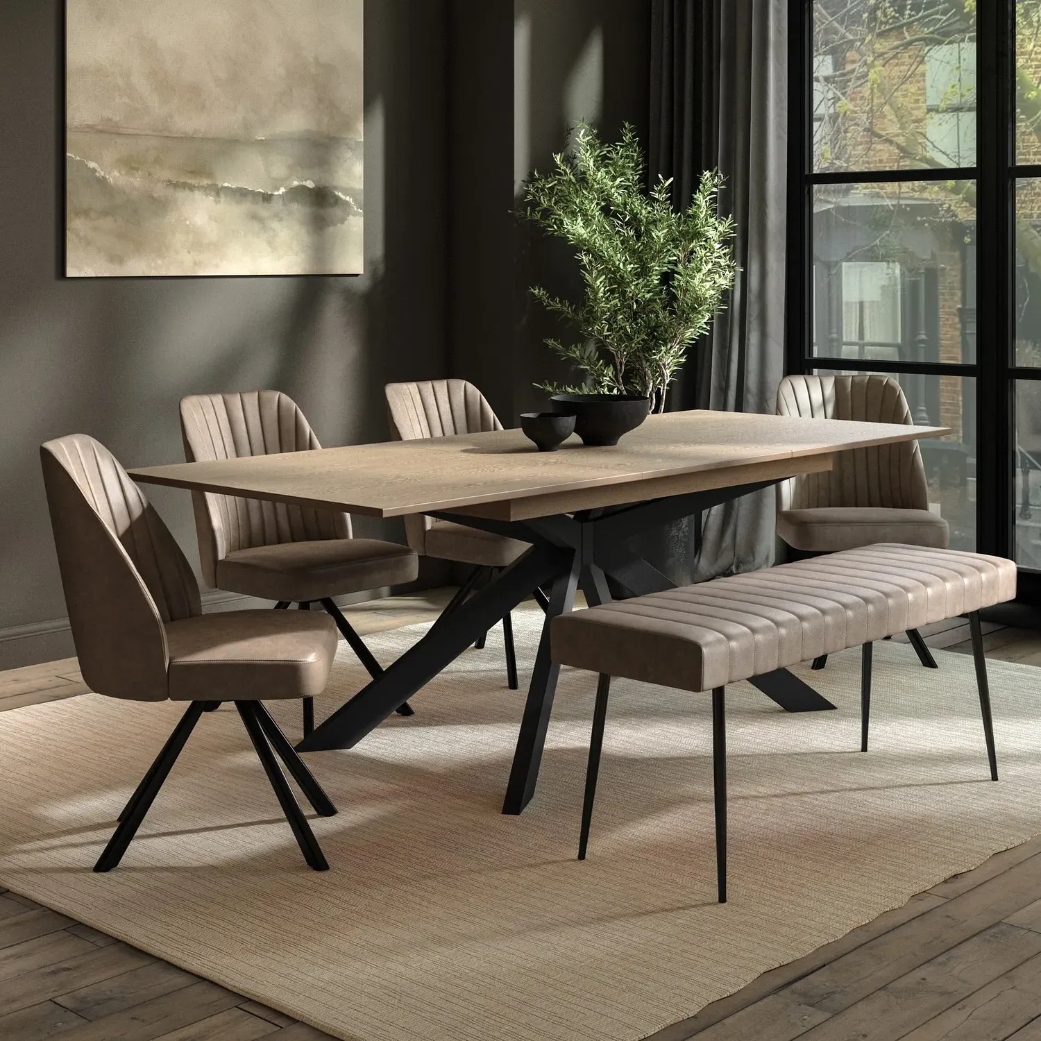 Large Extendable Dining Table - Brown, Oak Veneer