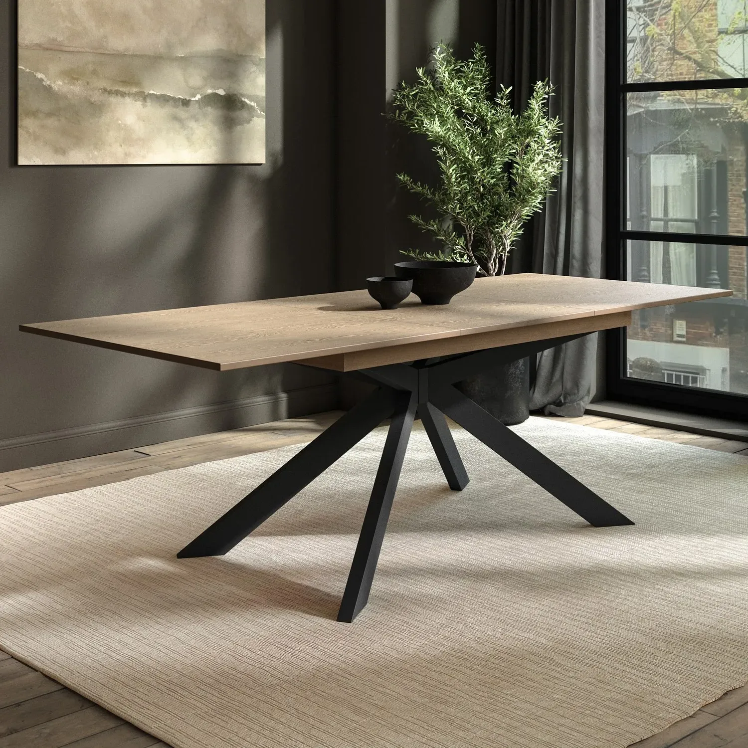 Large Extendable Dining Table - Brown, Oak Veneer