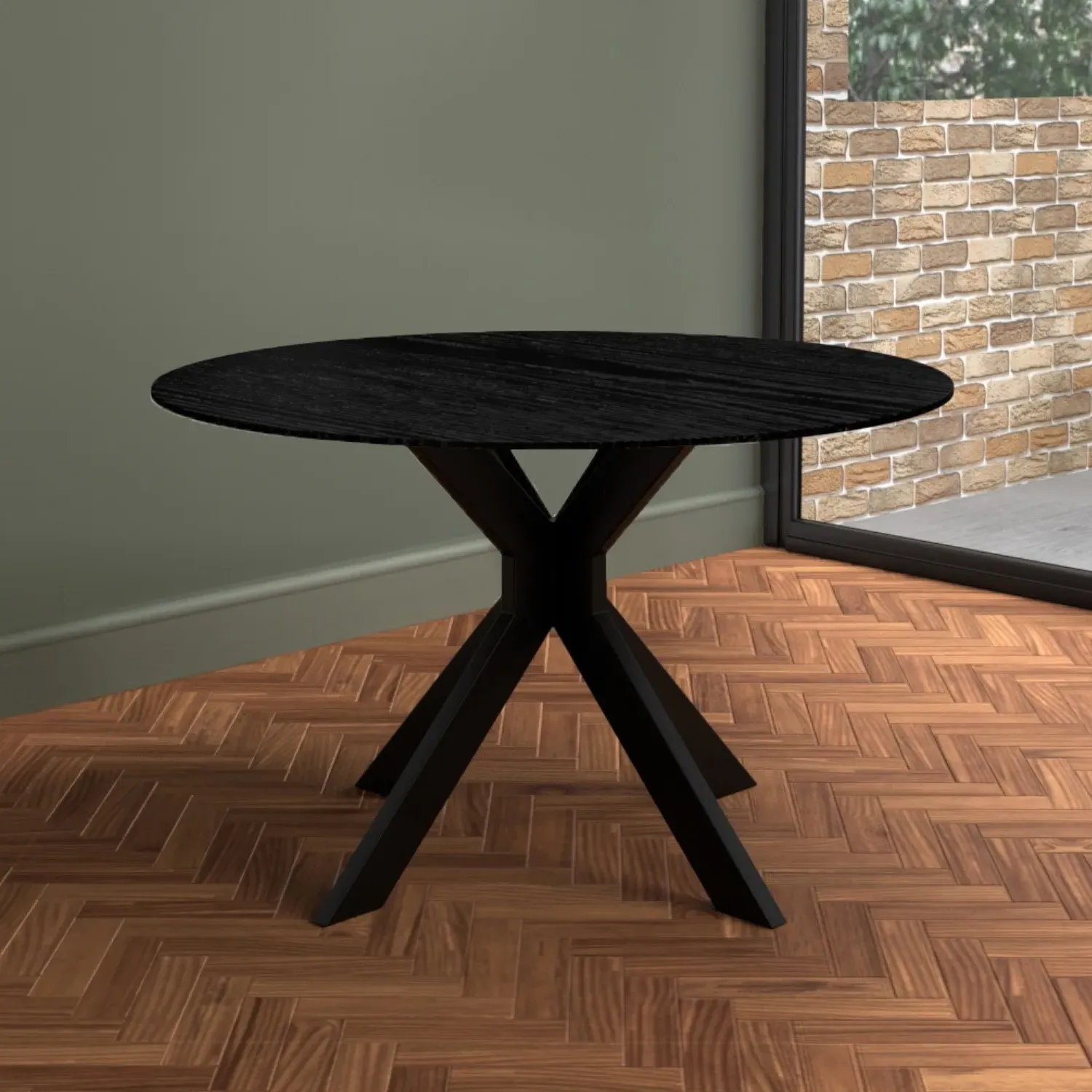 Round Drop Leaf Dining Table - Black, Oak Veneer