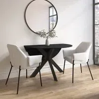 Round Drop Leaf Dining Table - Black, Oak Veneer