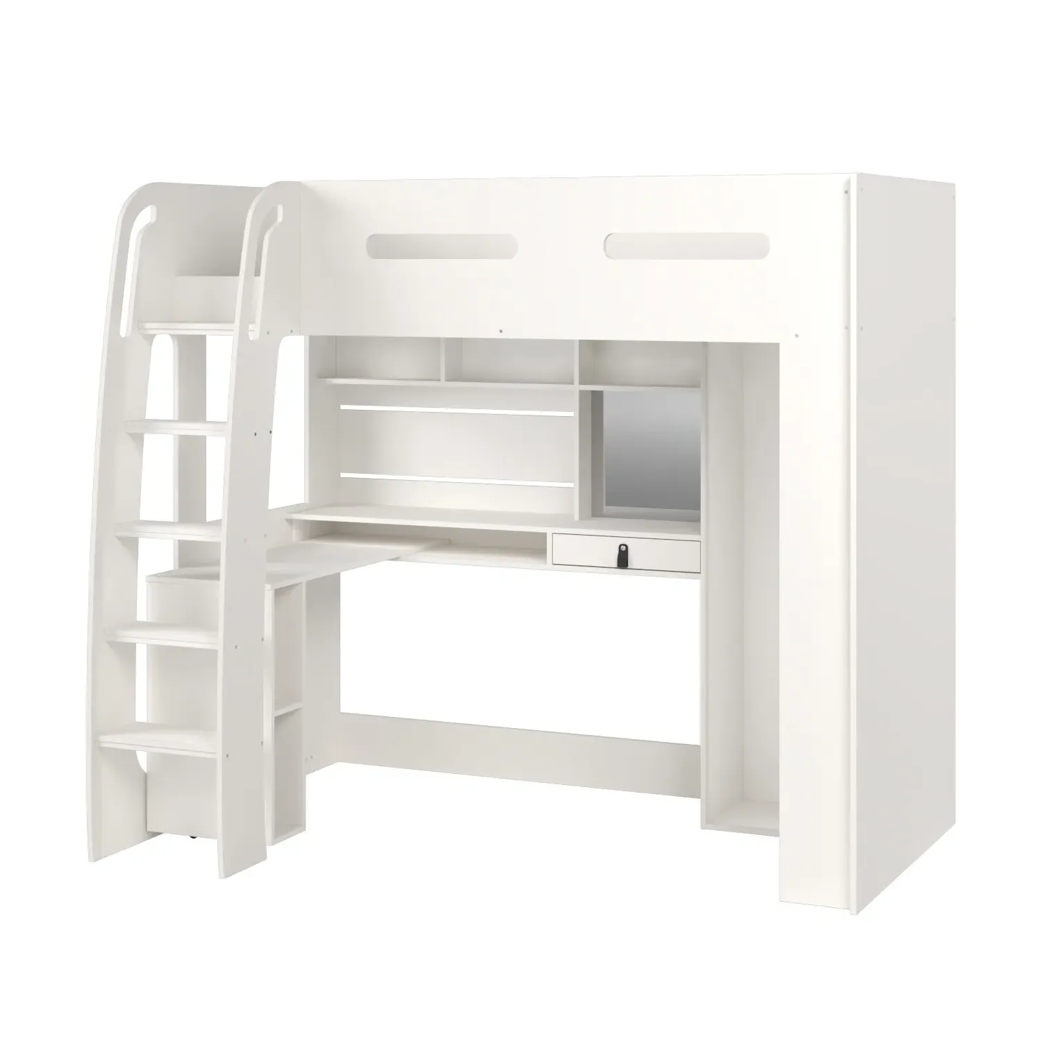 High Sleeper Loft Bed with Desk & Wardrobe - White