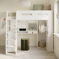 High Sleeper Loft Bed with Desk & Wardrobe - White