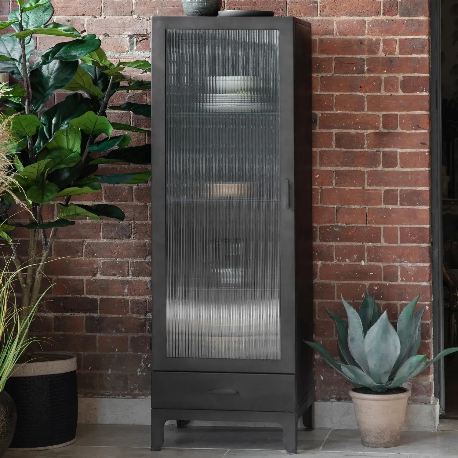 1-Door 1-Drawer Display Unit - Black, Glass image