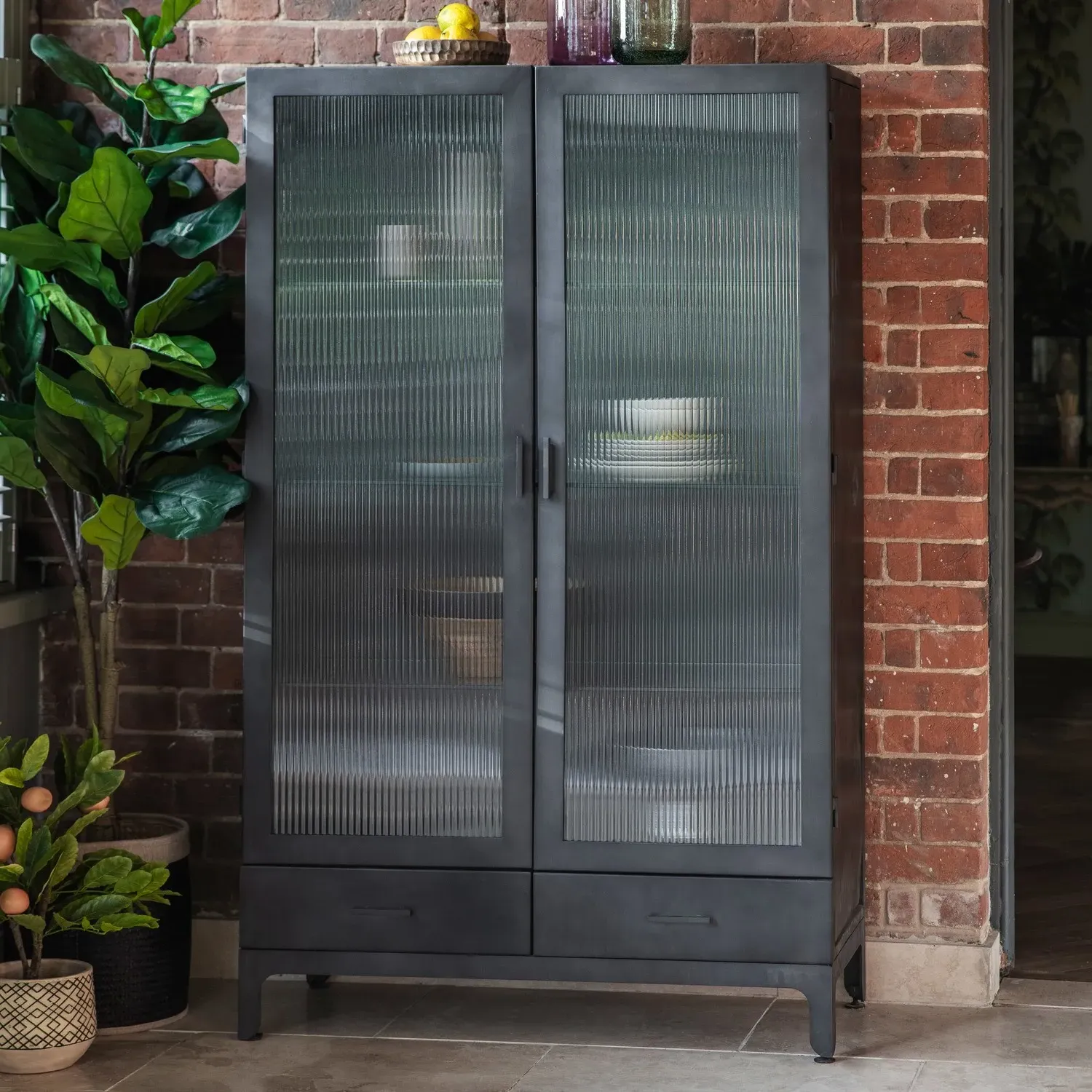 2-Door 2-Drawer Display Unit - Grey, Glass