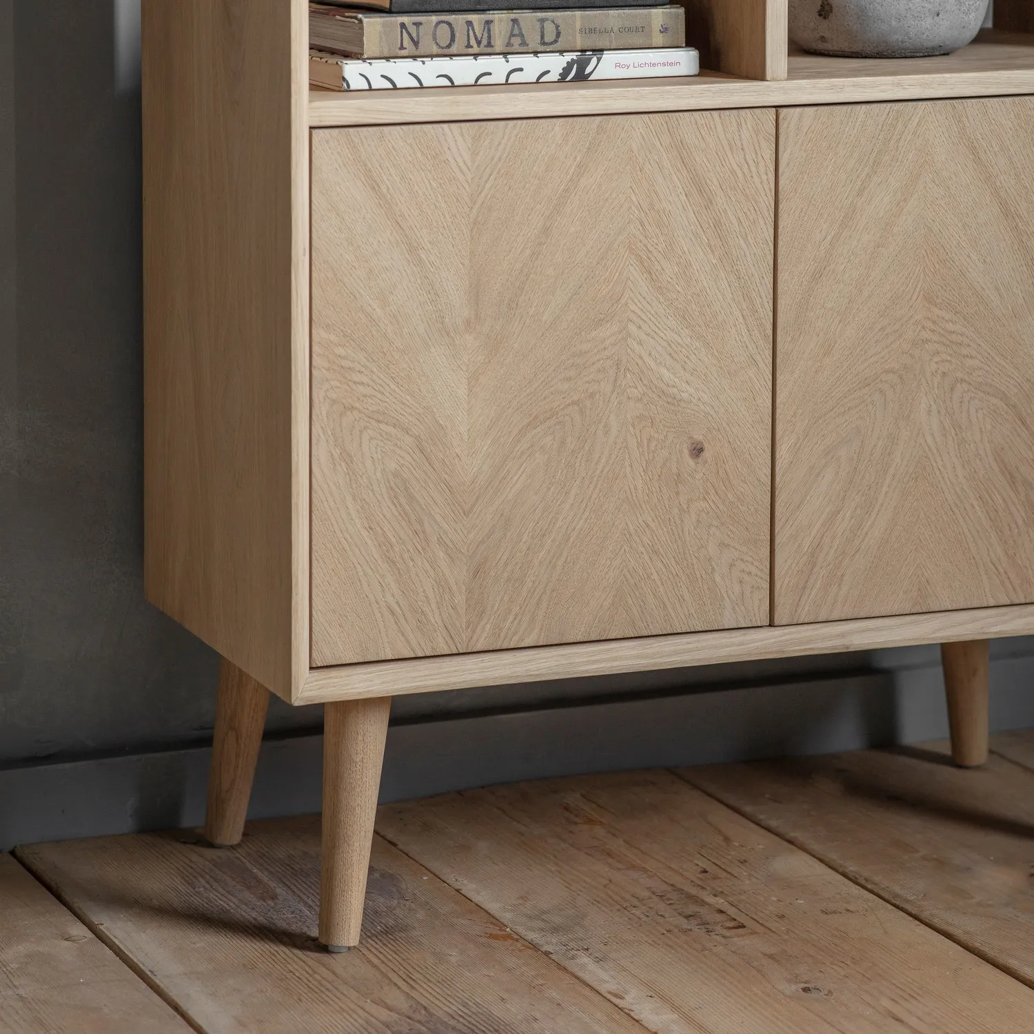 2-Door Display Unit with Open Shelves - Brown