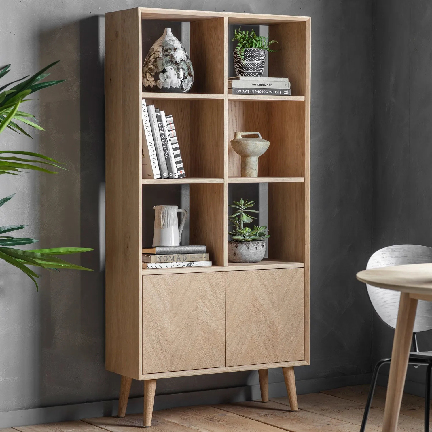2-Door Display Unit with Open Shelves - Brown image