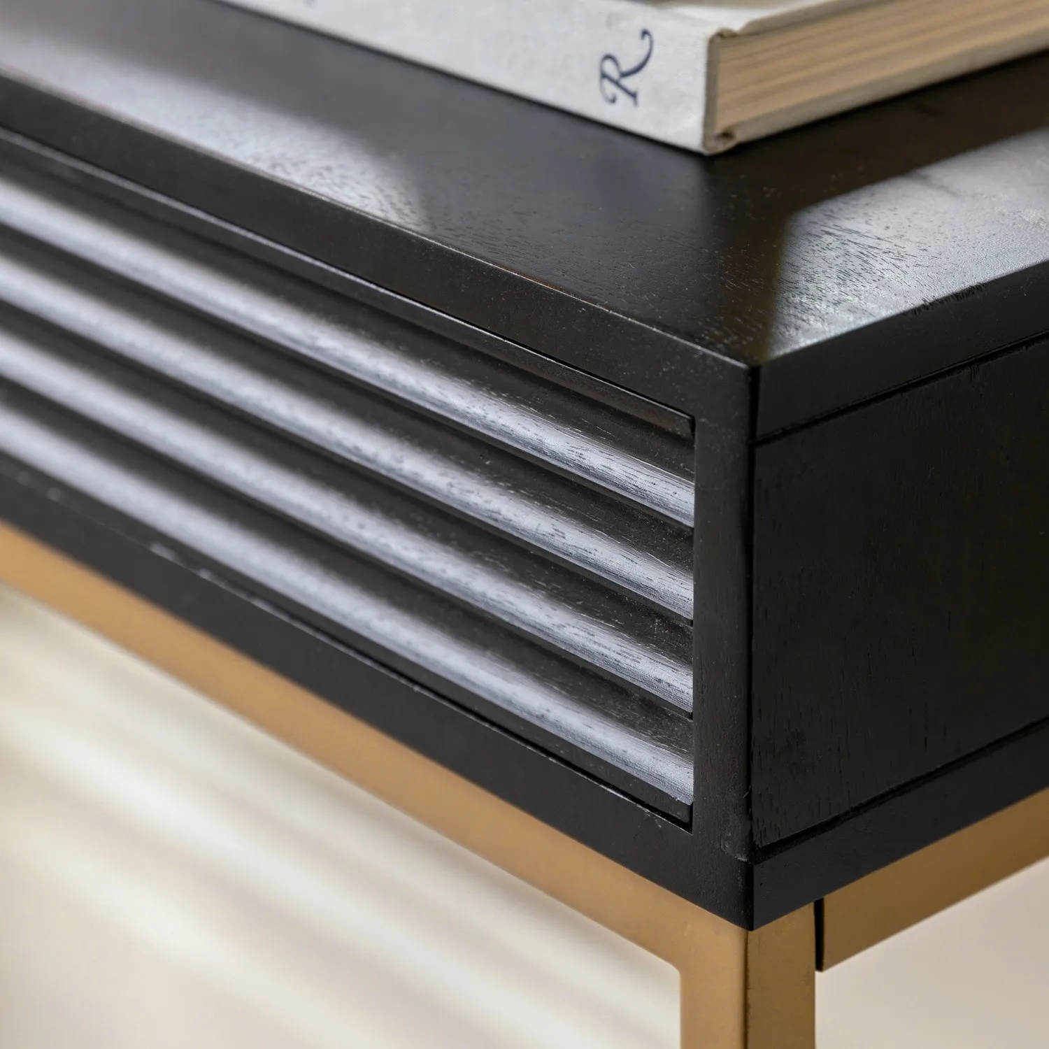 2 Drawer Console Table with Ripple Detail - Black