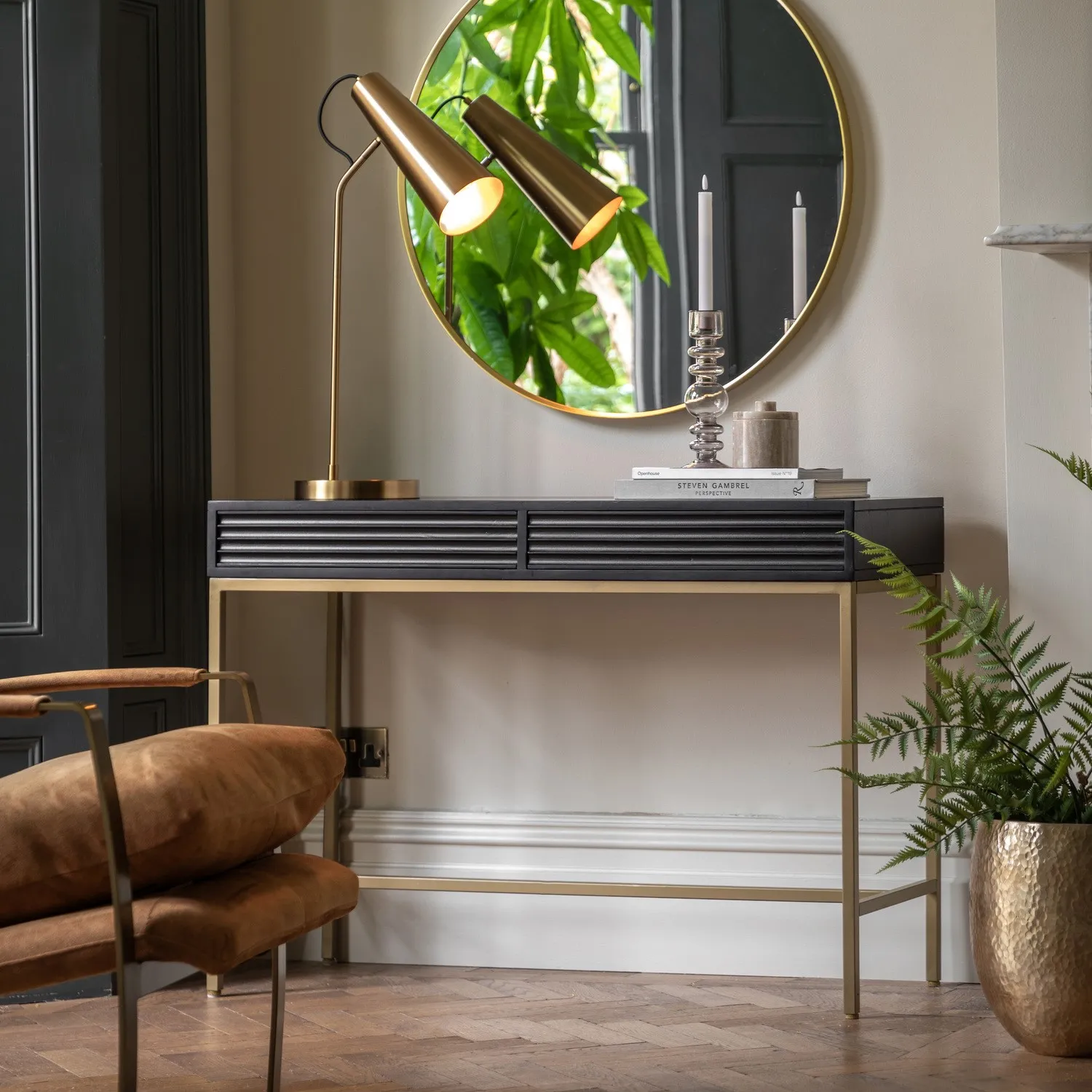 2 Drawer Console Table with Ripple Detail - Black image
