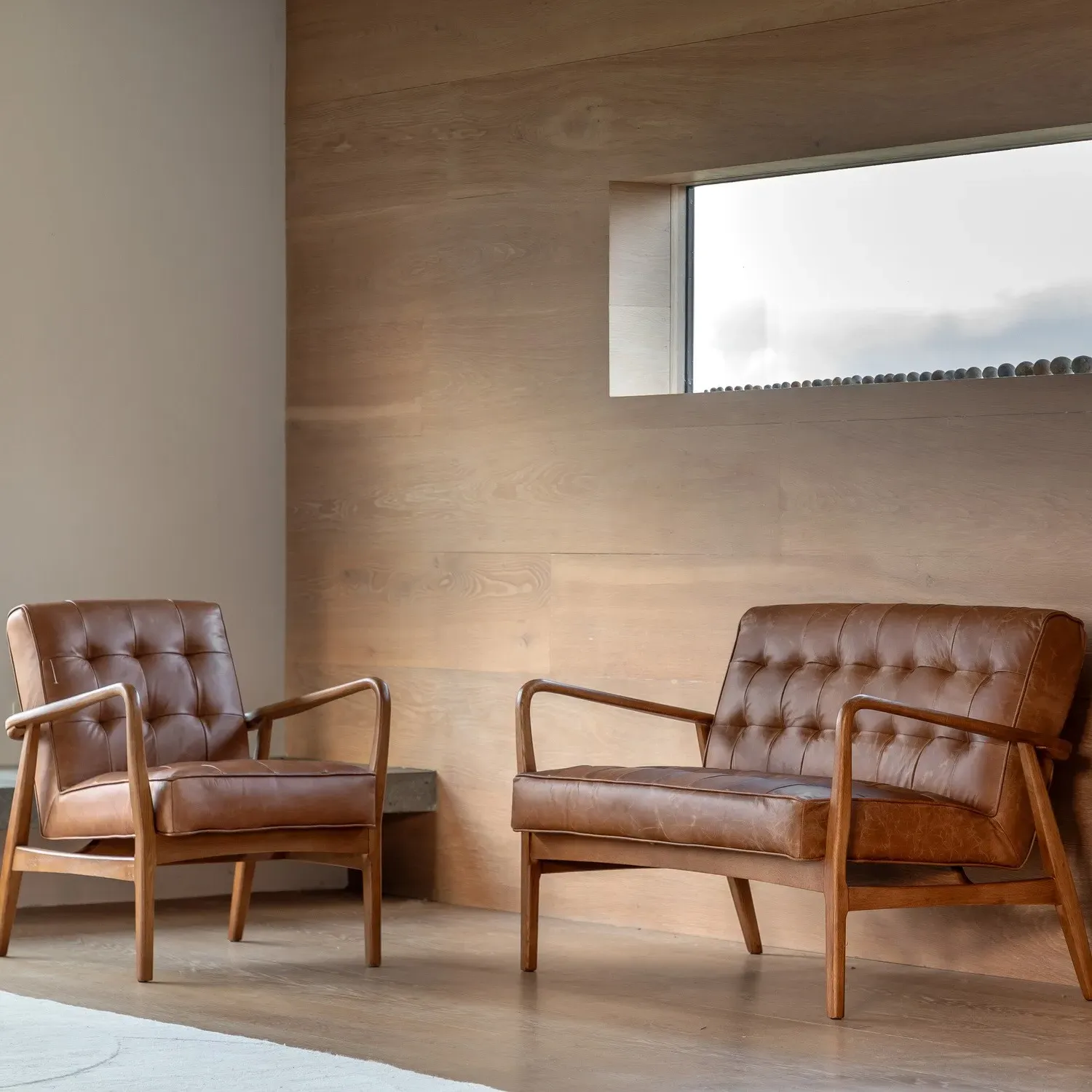 2-Seater Sofa with Button Detail - Brown, Leather