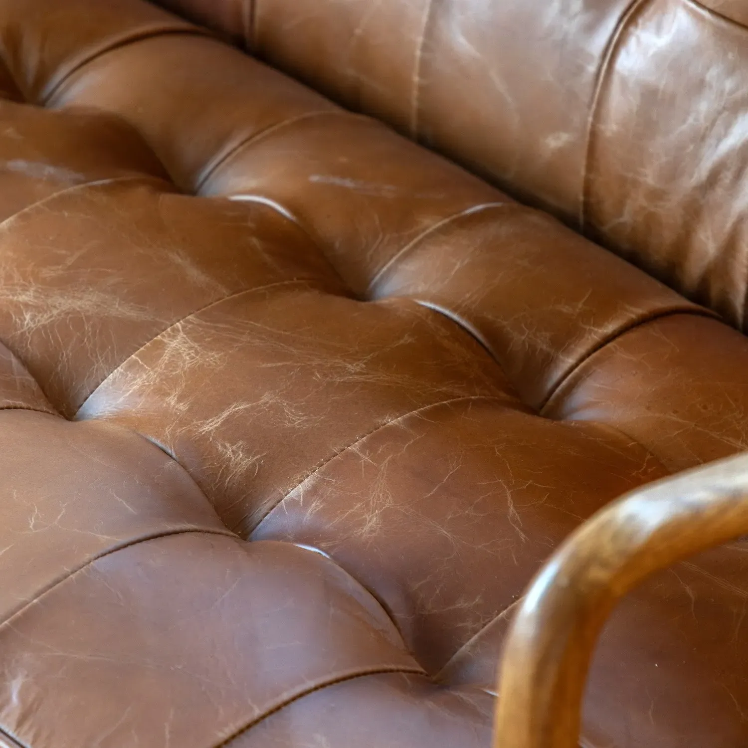 2-Seater Sofa with Button Detail - Brown, Leather