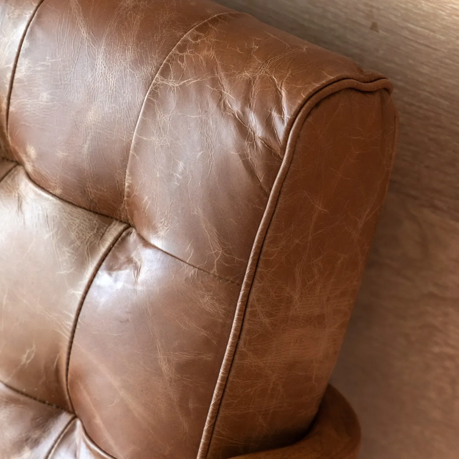 2-Seater Sofa with Button Detail - Brown, Leather