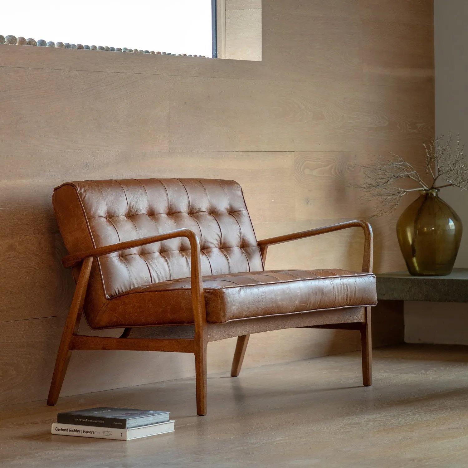 2-Seater Sofa with Button Detail - Brown, Leather image