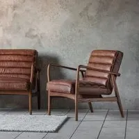 Accent Chair with Curved Design - Brown, Leather