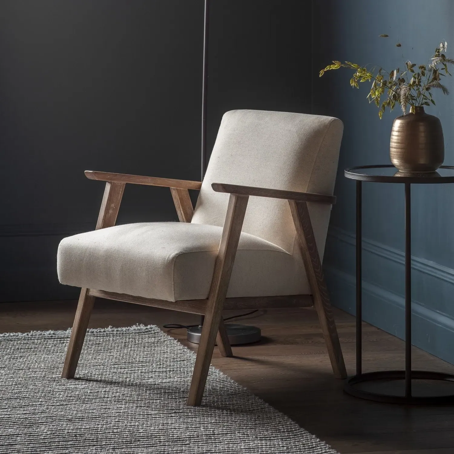 Accent Chair with Wooden Arms - Beige, Linen image