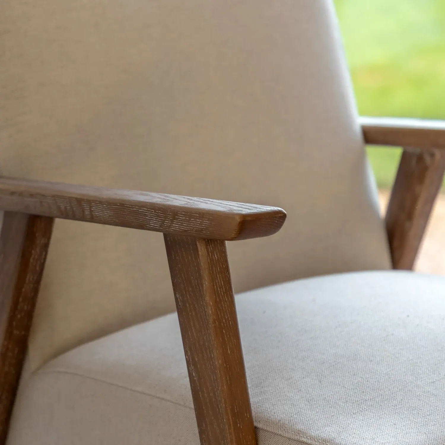 Armchair with Wooden Arms - Beige, Linen