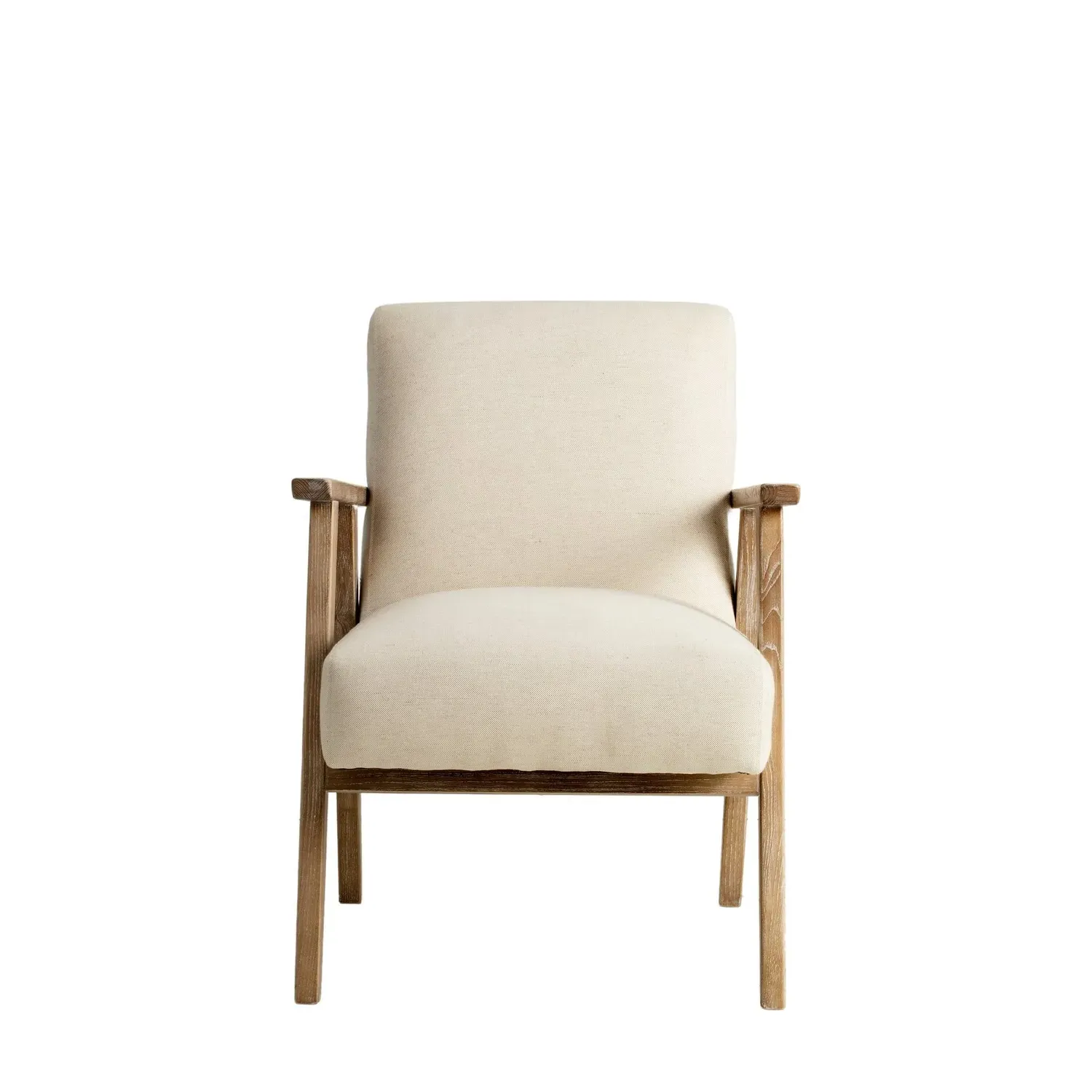 Armchair with Wooden Arms - Beige, Linen