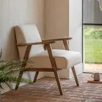 Armchair with Wooden Arms - Beige, Linen