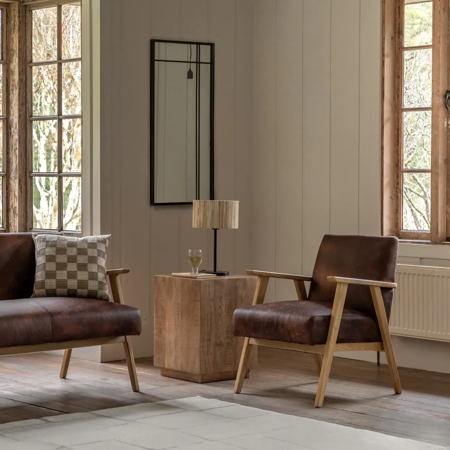 Armchair with Wooden Frame - Brown, Leather