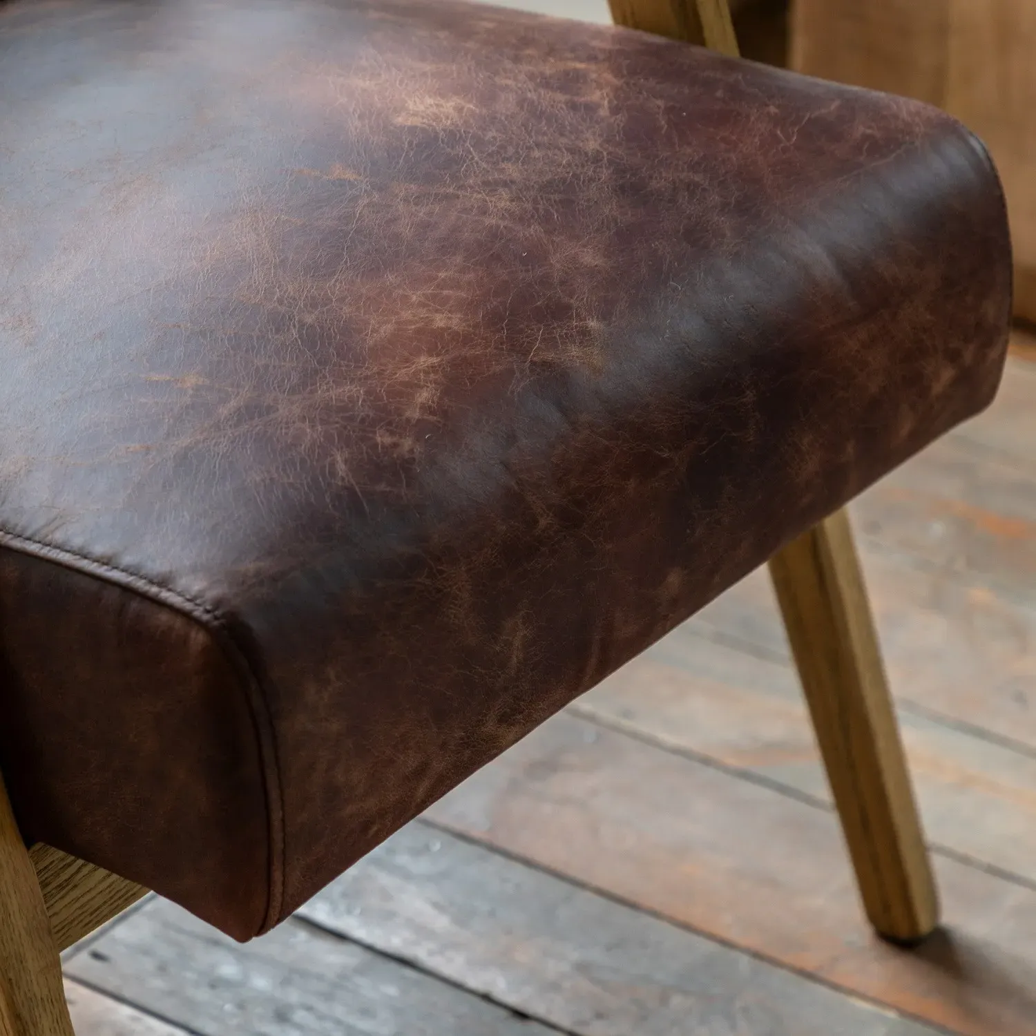Armchair with Wooden Frame - Brown, Leather