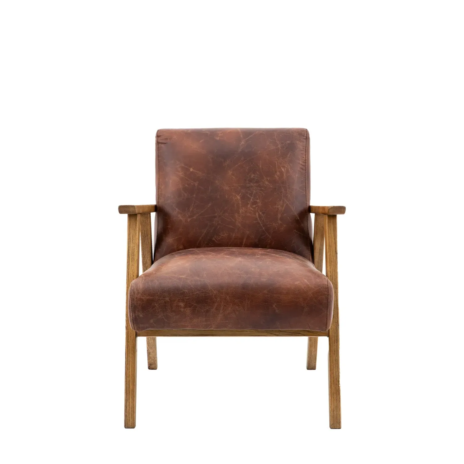 Armchair with Wooden Frame - Brown, Leather