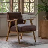 Armchair with Wooden Frame - Brown, Leather