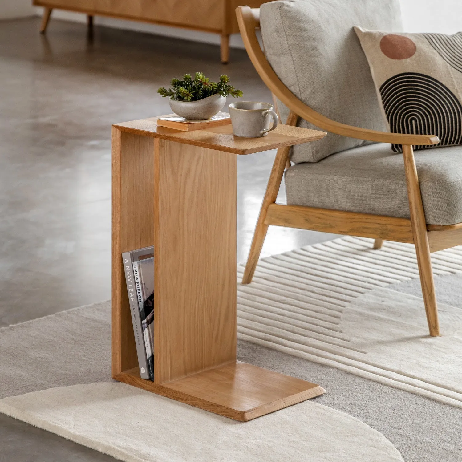 Chevron Side Table with Storage - Cream, Oak