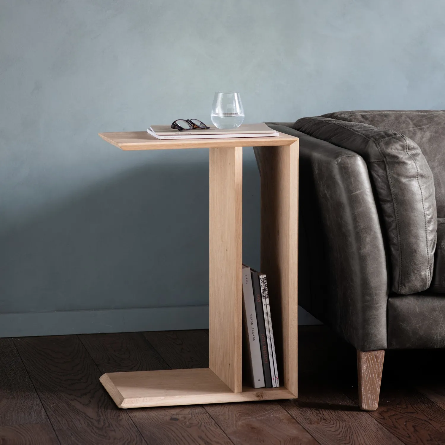 Chevron Side Table with Storage - Cream, Oak image