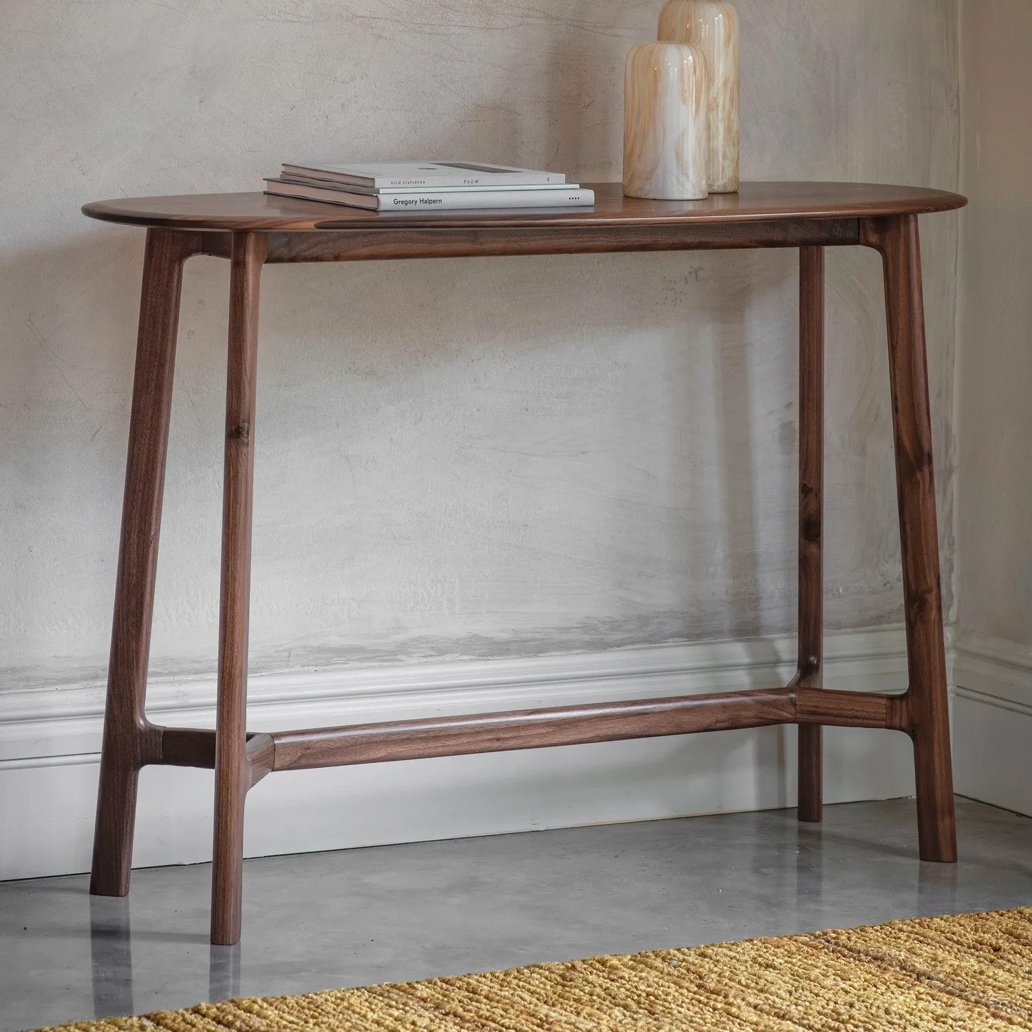 Console Table with Boat-Shaped Top - Brown, Walnut image