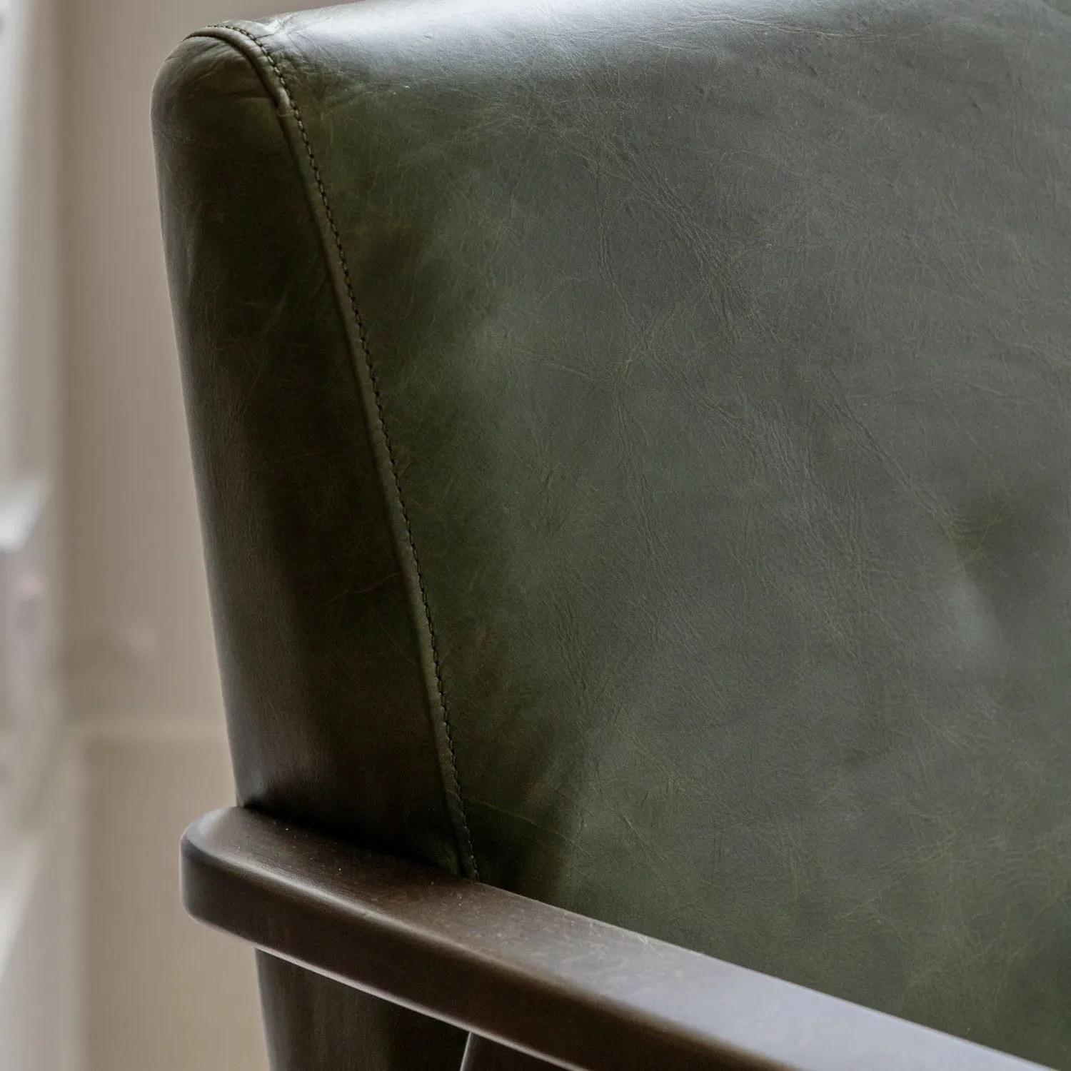 Curved Armchair with Wood Frame - Green, Leather