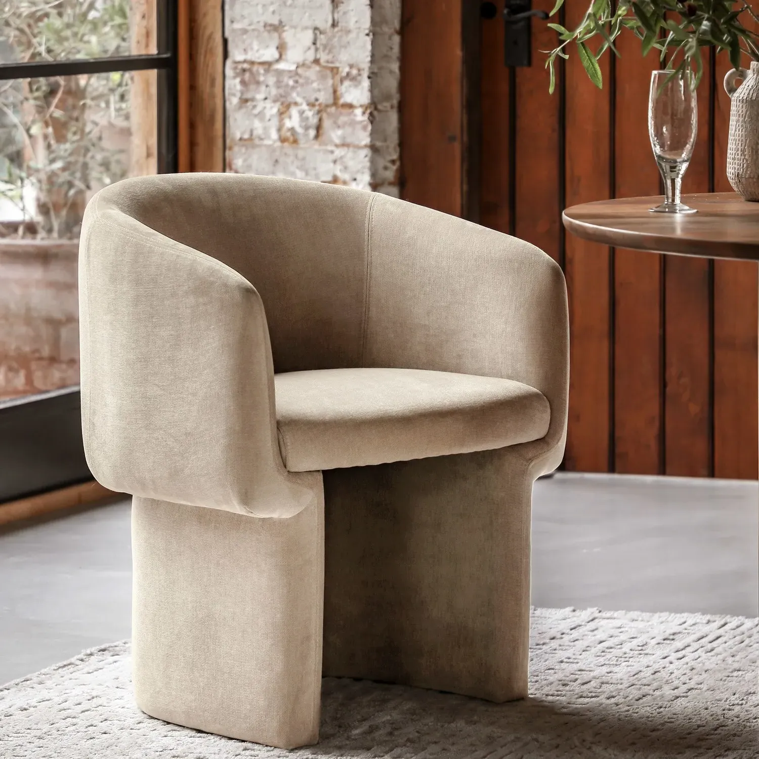 Curved Dining Chair - Beige, Fabric image