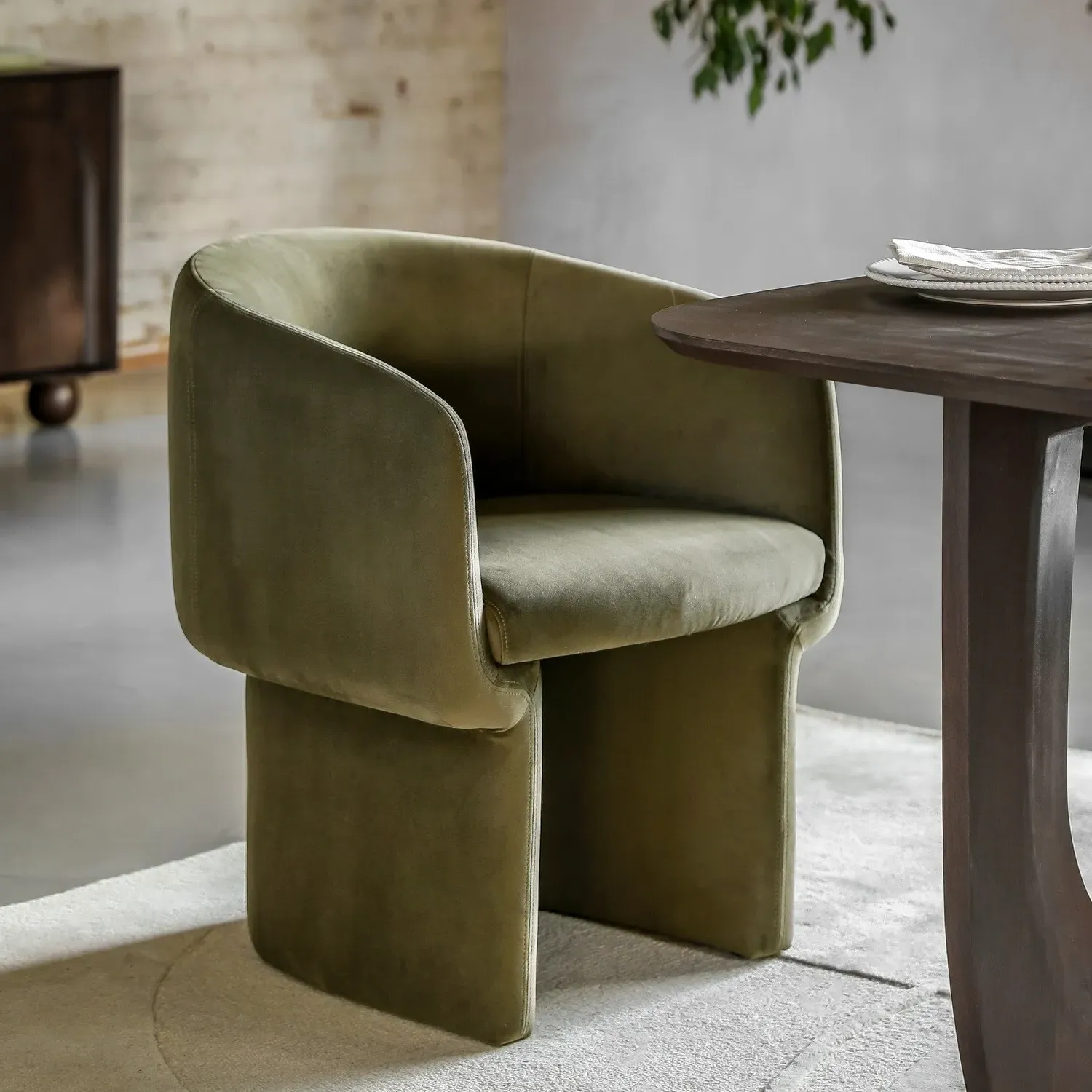 Curved Dining Chair - Green, Fabric image