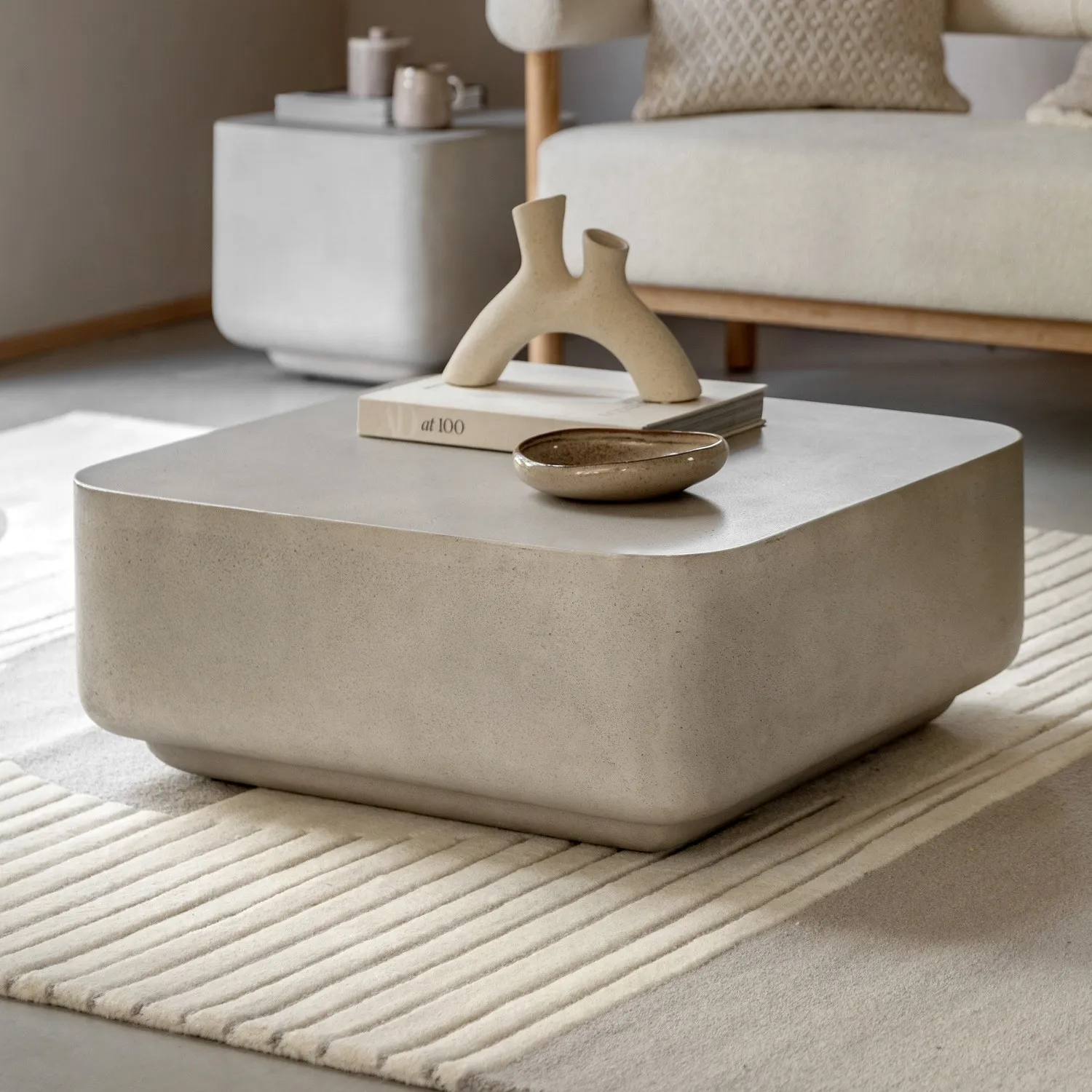 Curved Square Coffee Table - White, Concrete
