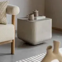 Curved Square Side Table - White, Concrete