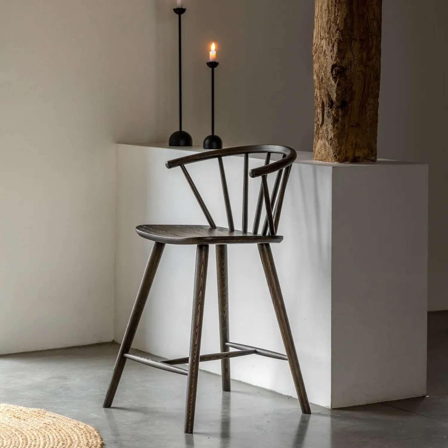 Kitchen Stool with Spindles - Brown, Oak image