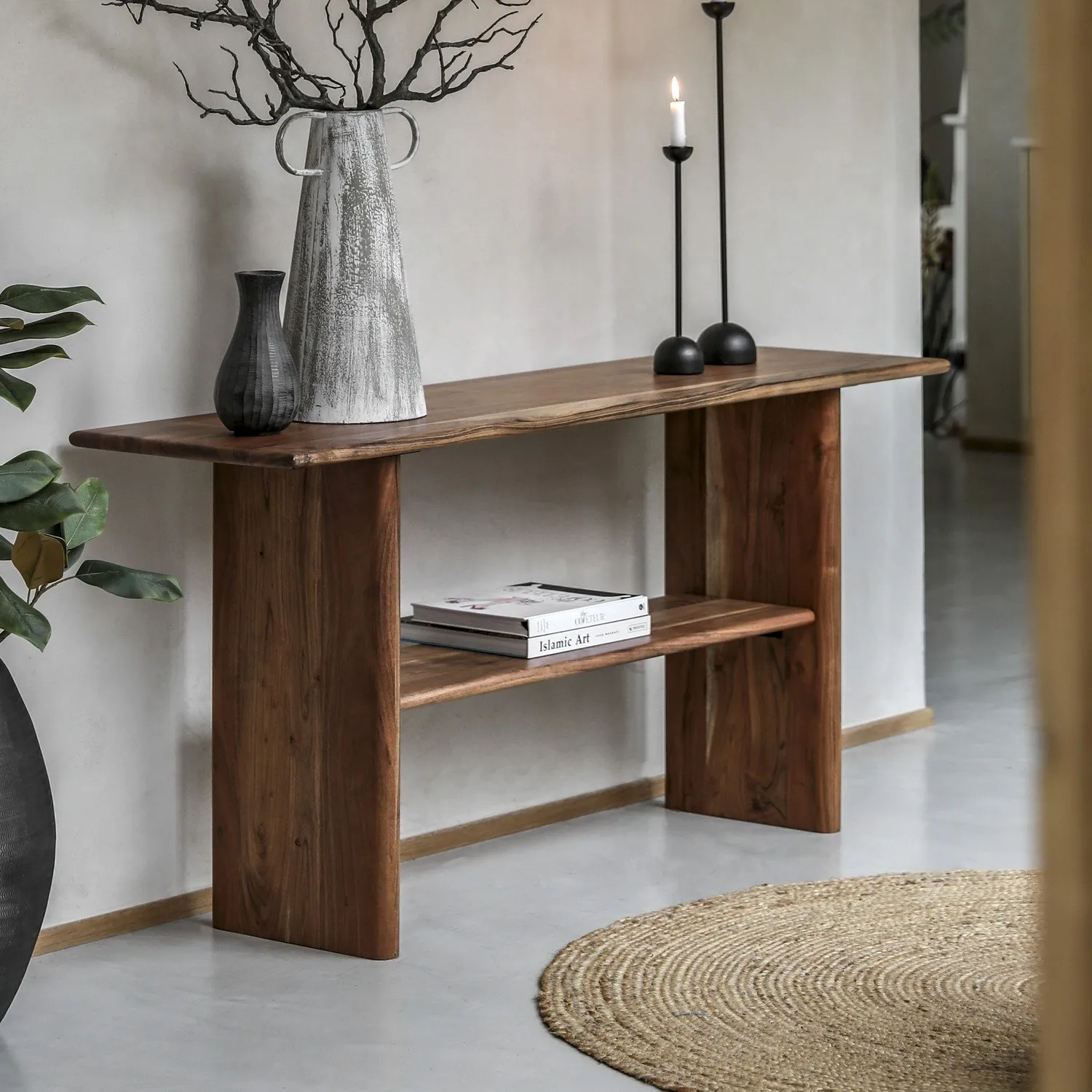 Large Console Table with Shelf - Brown, Acacia image
