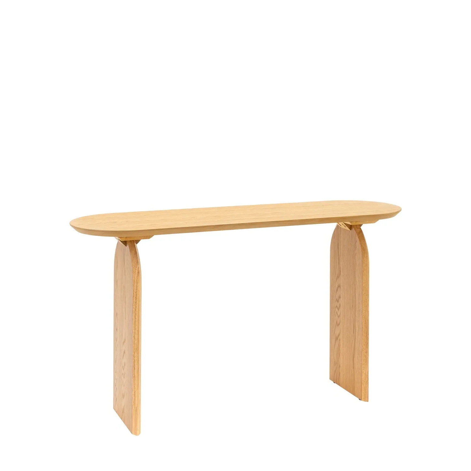 Large Curved Console Table - Brown, Oak Veneer