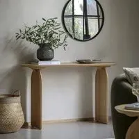 Large Curved Console Table - Brown, Oak Veneer