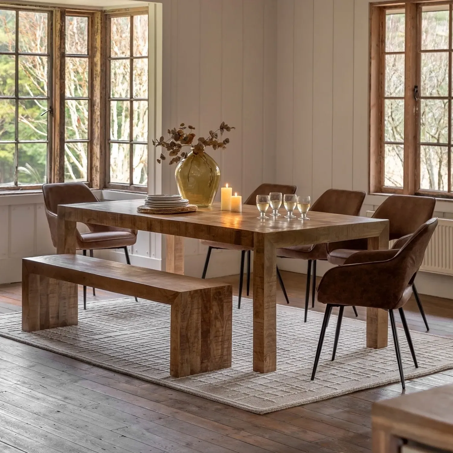 Large Dining Bench Seats 2-3 - Brown, Mango Wood