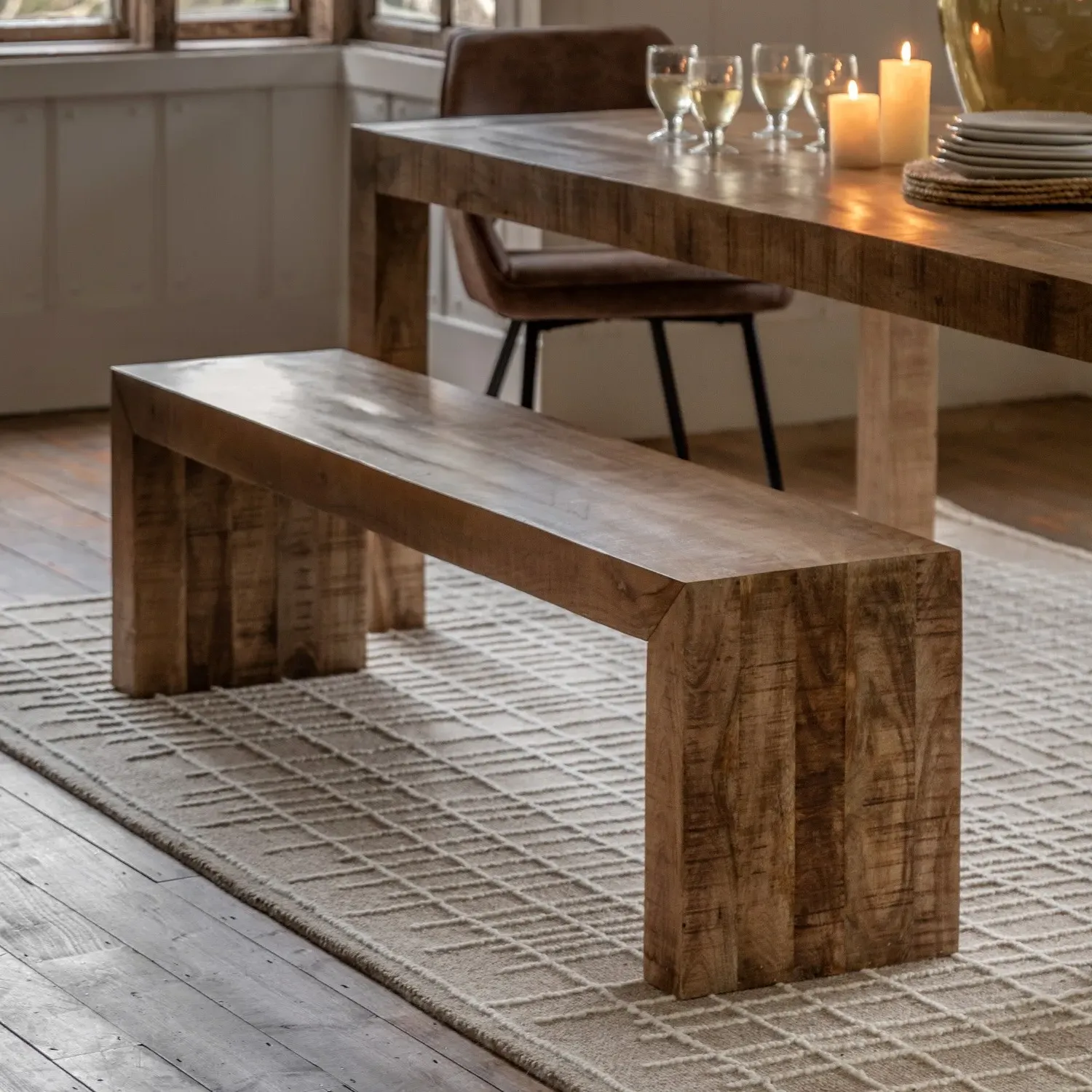 Large Dining Bench Seats 2-3 - Brown, Mango Wood image