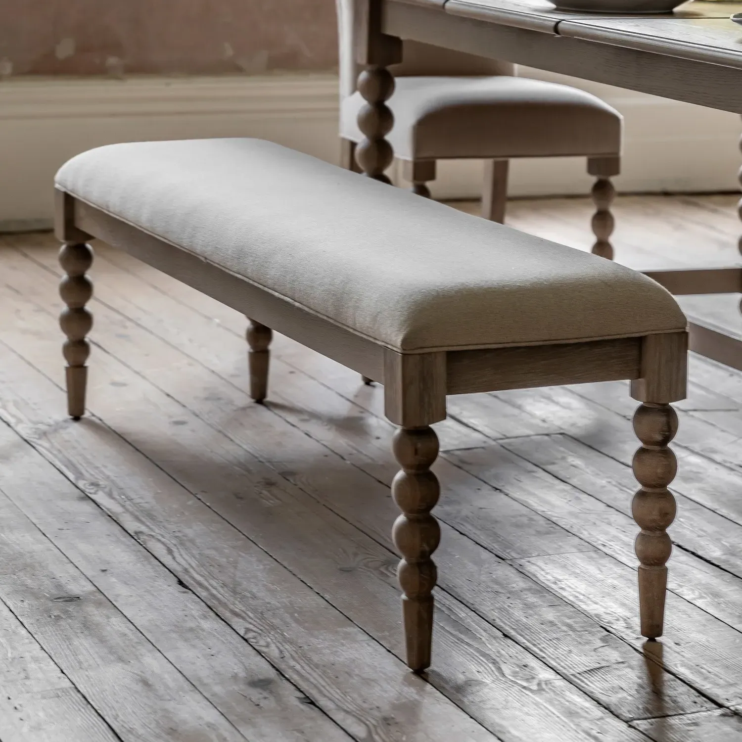 Large Dining Bench with Bobbin Detail - Brown, Oak image