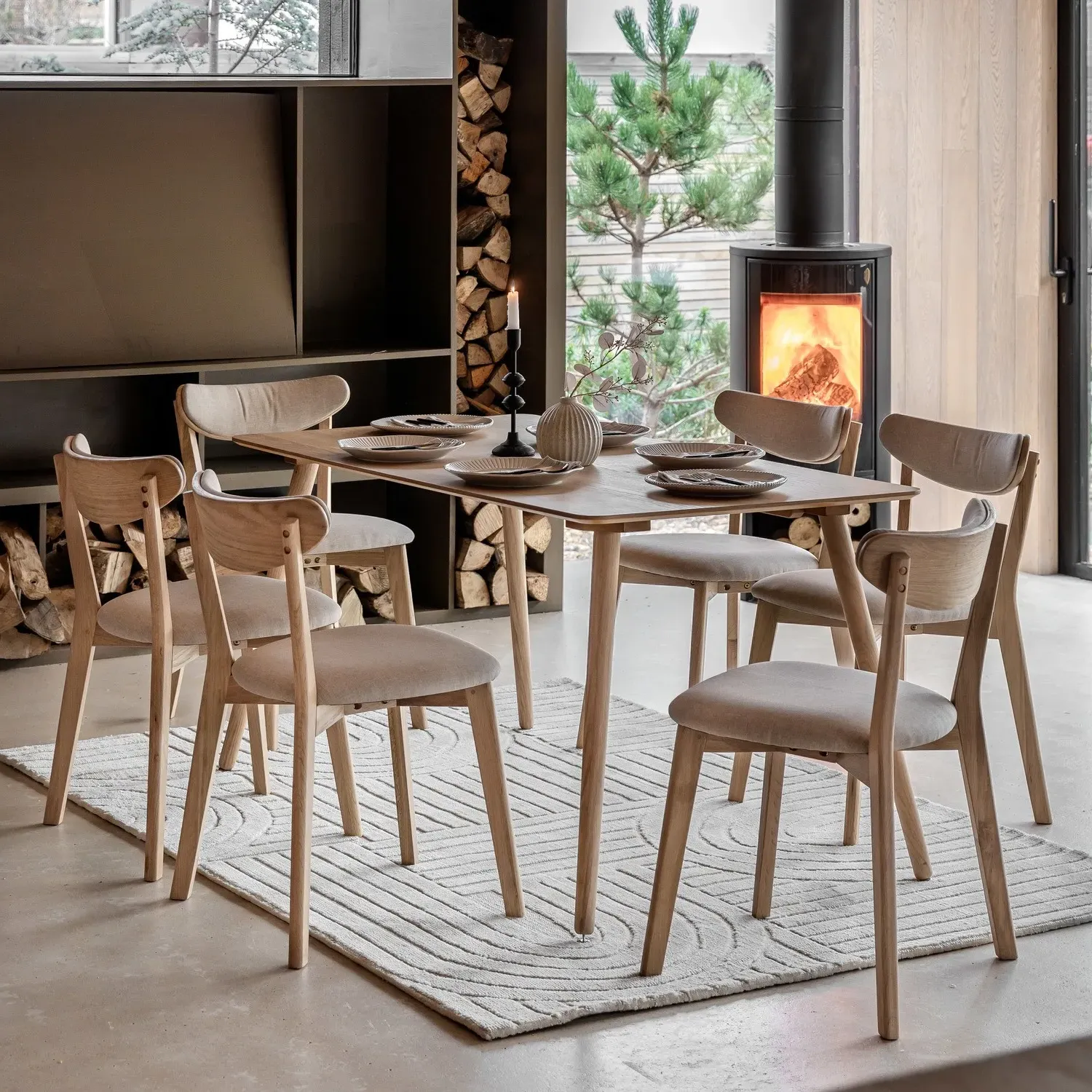 Large Dining Table - Brown, Oak Veneer