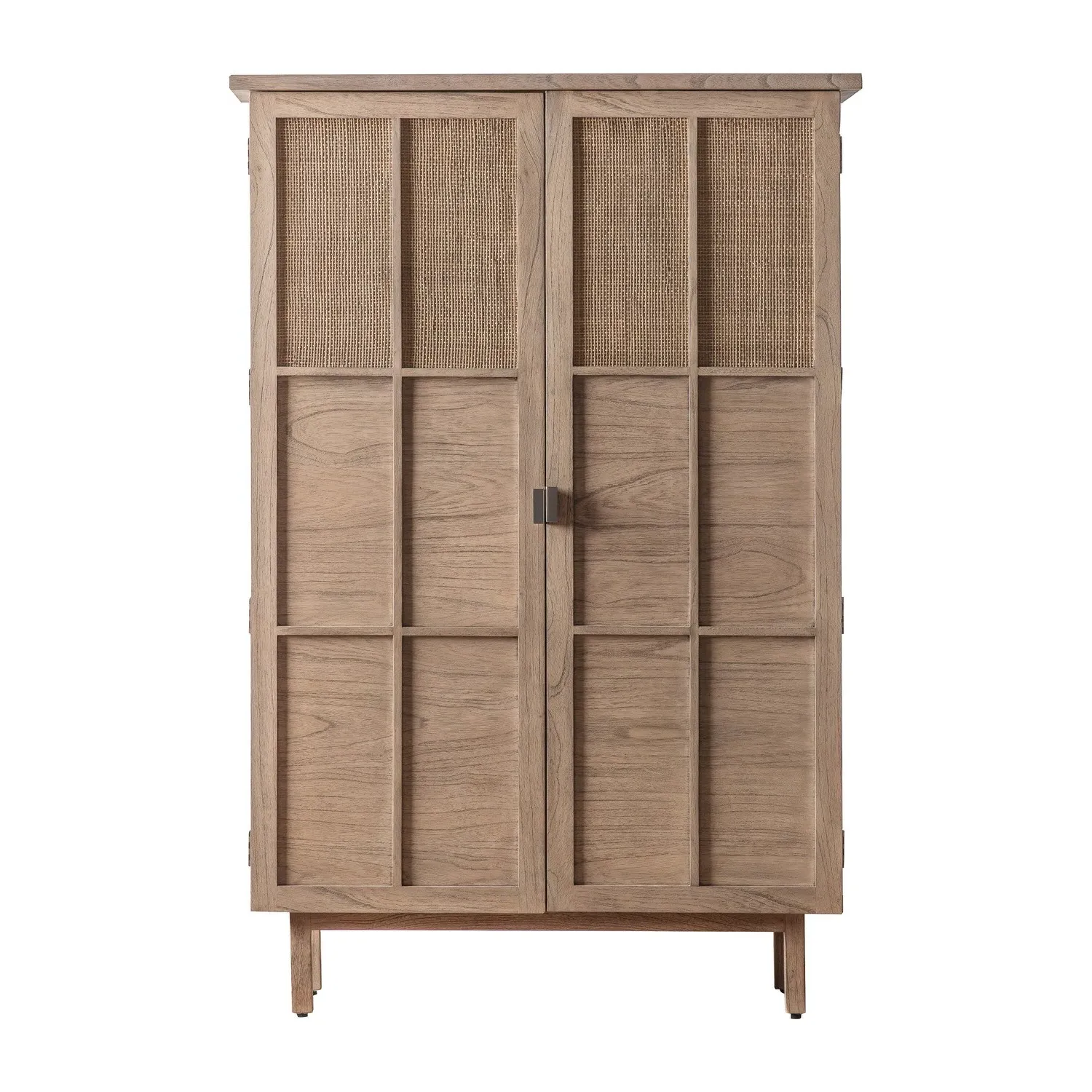 Large Display Cabinet with Rattan Detail - Brown, Oak