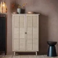Large Display Cabinet with Rattan Detail - Brown, Oak